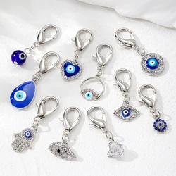 Metal Zircon Blue Eye Hamsa Hand Keychain Pet Pendant Keyring Retro Heart Turkey Evil Eye Fatima Hand Bag Box Earphone Accessory