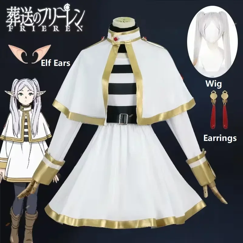 Sousou No Frieren Cosplay Costume Wig Shoes Anime Figures Magician Dress Elf Ear Halloween Party Charistmas for Women view 2