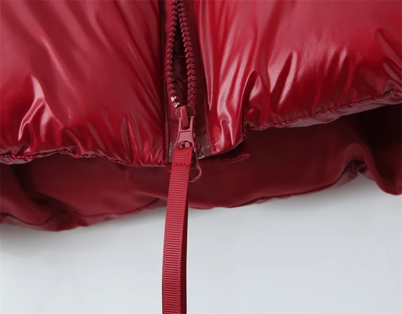 Katoenen damesjas 2025, nieuwe winterstijl, rode lange mouwen, opstaande kraag, rits, decoratieve warme katoenen jas, casual mode