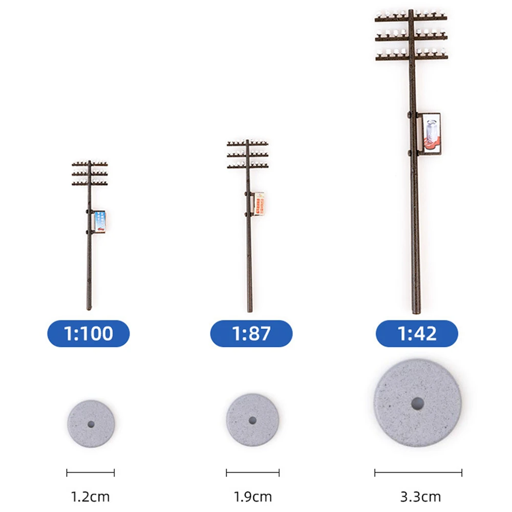 6Pcs 3Types Model Railroad Electric Line Poles Telephone Pole Set 1:42/87/100 HO Model Trains Landscape DIY Building Accessories