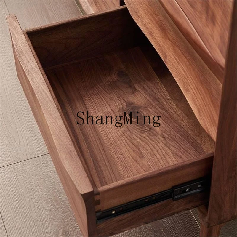 CL Black Walnut Nine-Drawer Cabinet All Solid Wood Modern Minimalist Living Room Integrated Wall-Mounted Storage Cabinet