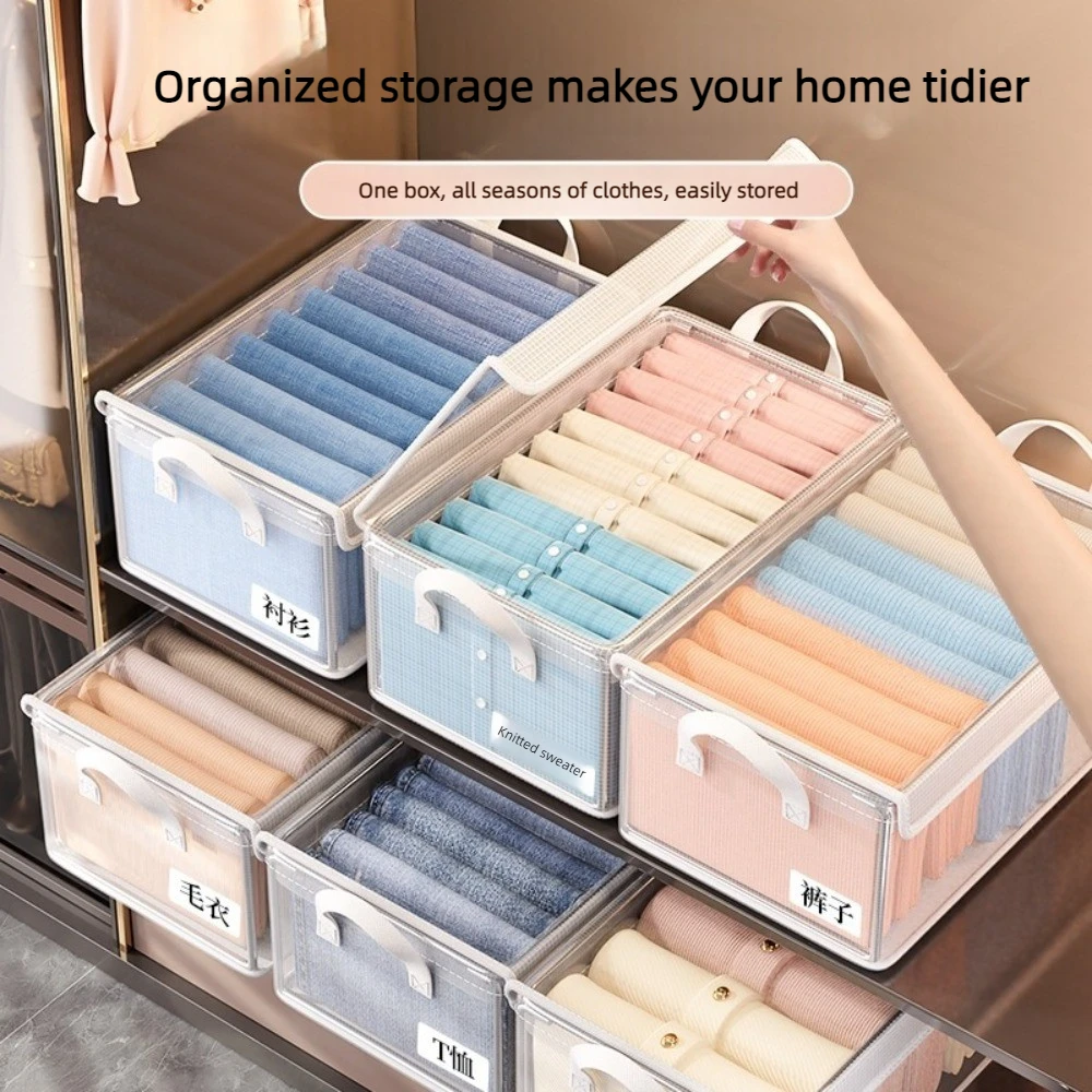 Caixas Organizadoras Dobráveis de PVC Transparente com Estrutura de Aço Resistente, Empilháveis, para Suéteres, Brinquedos, Cobertores, com Tampa