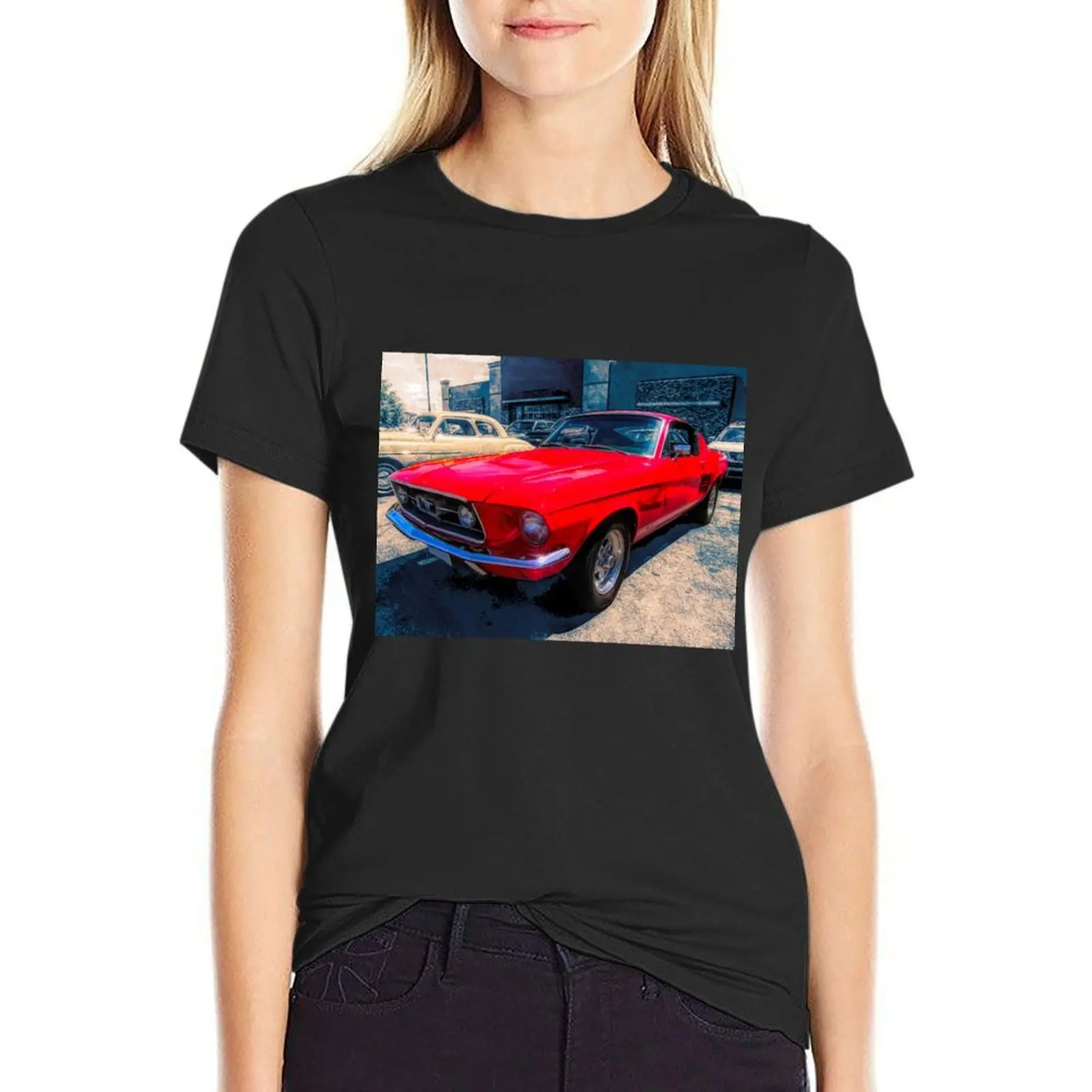 Red 1967 Mustang GT Fastback Front T-Shirt Aesthetic clothing plus size tops cute clothes kawaii clothes Woman clothes