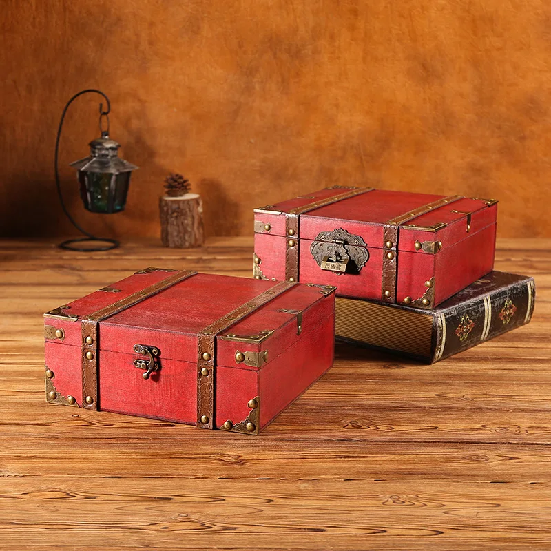 Retro Style Storage Box Chinese Antique Belt Treasure Box Storage Wooden Box Desktop Organizing Packing Box Storage Box Fuse Box