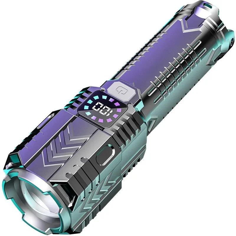 مصباح يدوي ليزر أبيض قابل لإعادة الشحن: زوومابلي، طويل المدى، وقت طويل للغاية، مؤشر طاقة رقمي، ضوء طوارئ