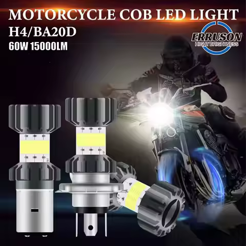 Erruson 60W 15000LM H4/BA20D H6 LED 8 COB Motorcycle Headlight Bulb 6000K Hi/Lo Beam Light