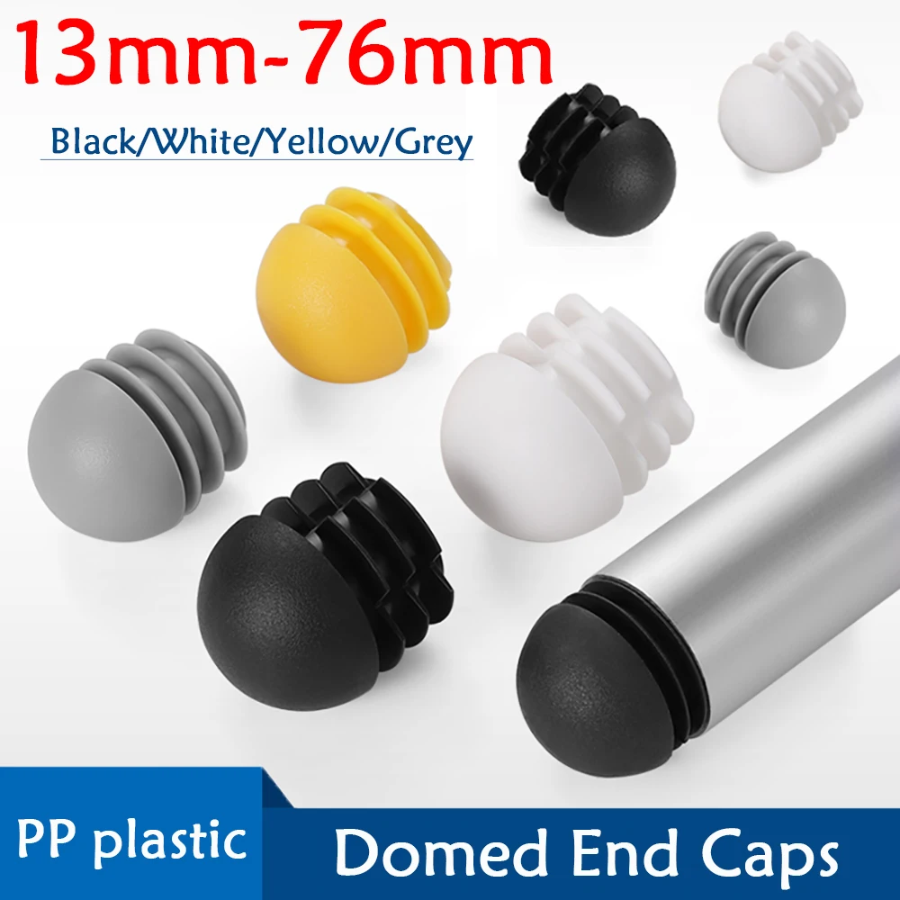 Domed Round PP Plastic Round Blanking End Caps Tube Pipe Inserts Plug Sleeve Protect Cover 13mm - 76mm Black/White/Yellow/Grey