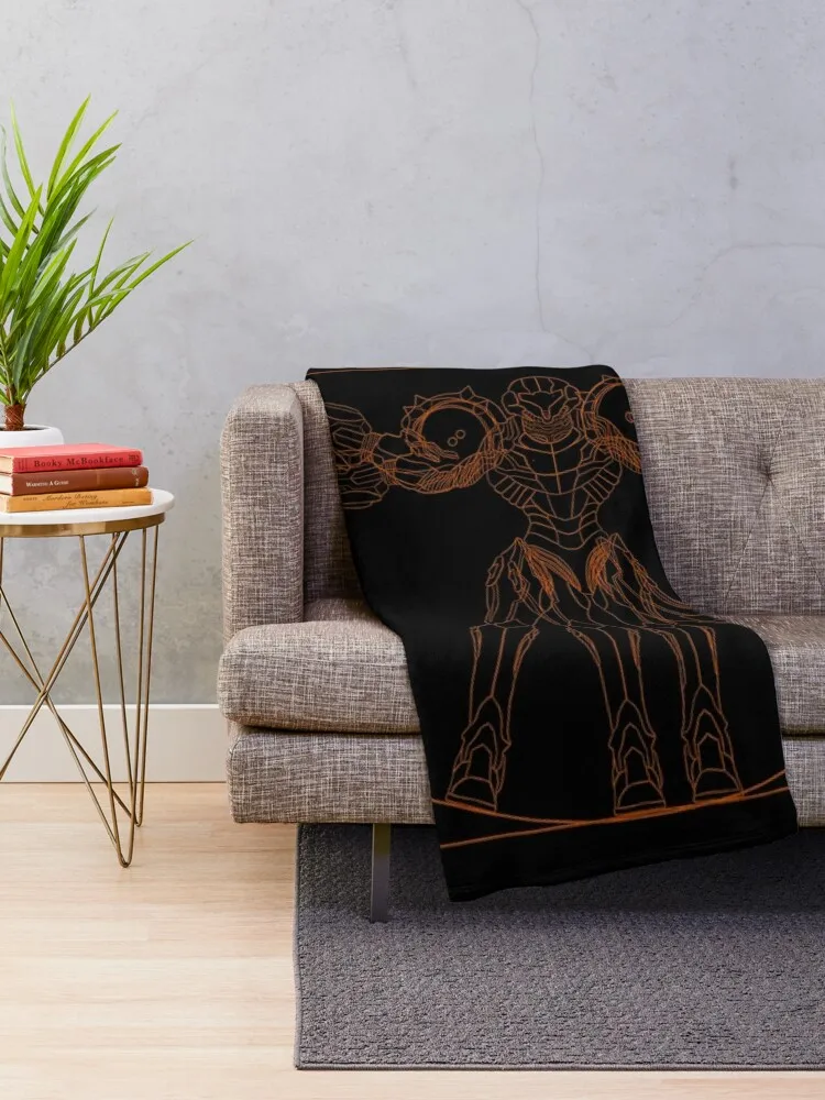 Vitruvian Samus Metroid Da Vinci Sketch Orange Print Throw Blanket Plush Bed linens Furrys Blankets