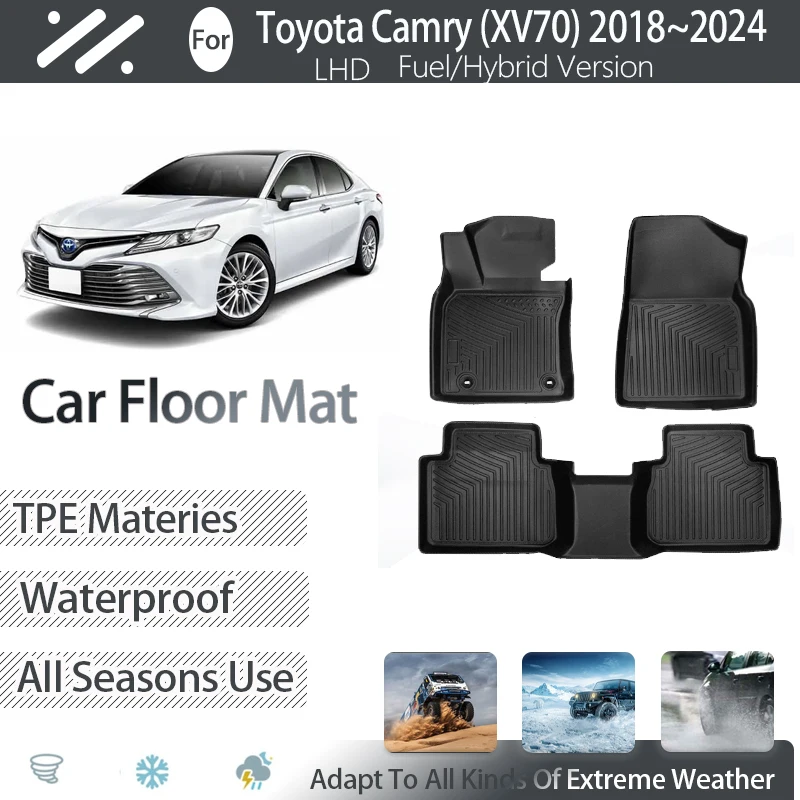 Car Floor Mats For Toyota Camry XV70 XV 70 2018~2023 Waterproof Pads Foot Carpets Floor Cover TPE Cargo Mud Set Auto Accessories