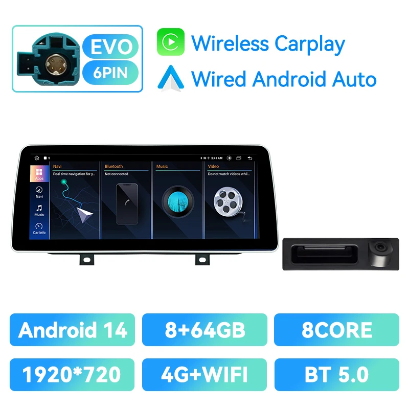 12,3 inch IPS autoradio voor BMW F45 F46 F87 2013-2018 EVO systeem Android 14 8-core 8GB+128GB draadloze CarPlay Android Auto 4G WIFI