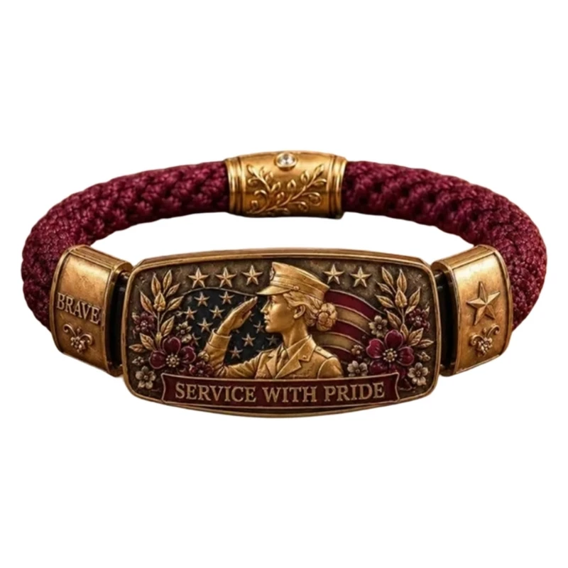 Alloy Component Bracelet, Inspirational Bangle Braided Cord Construction and a Service-Inspired Commemorative Decorative E0BF
