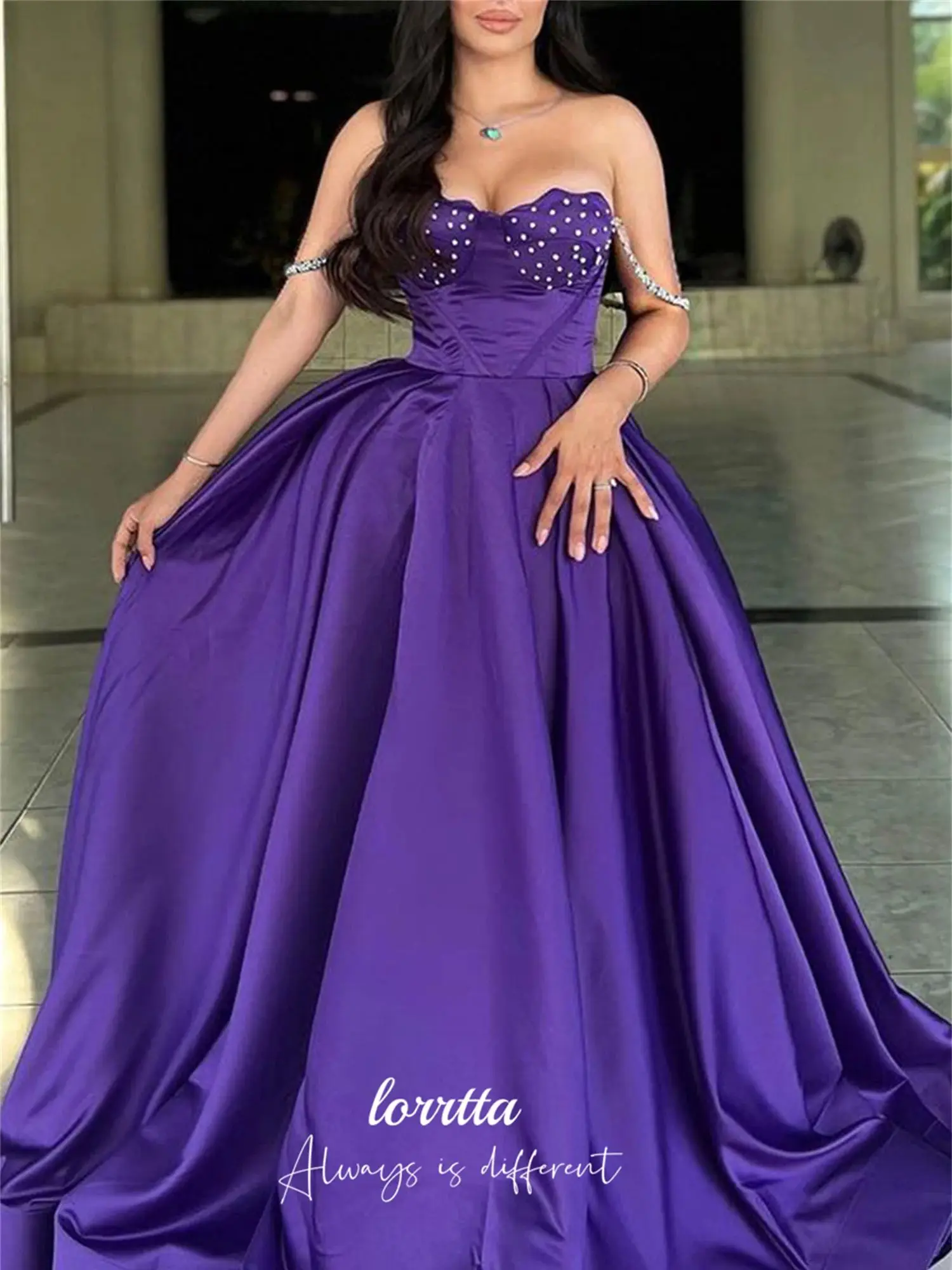 

Lorrtta Evening Dress Glitter Decoration Purple Line A Ball Gown Grace Satin New in Dresses Woman Elegant Graduation Quinceanera