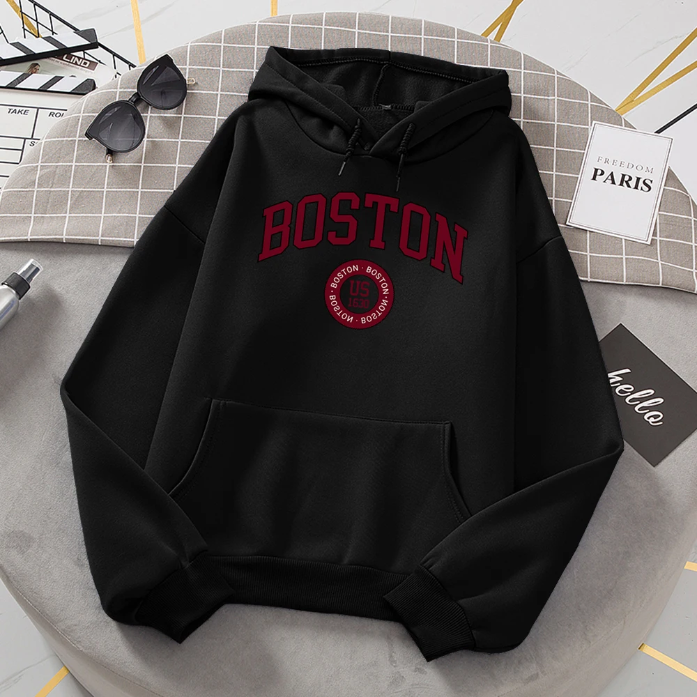 New Boston City Us Founded In 1630 Printed Plus Size Hooded Men Women Prevalent Hoodies American Style Sweatshirt Streetwear