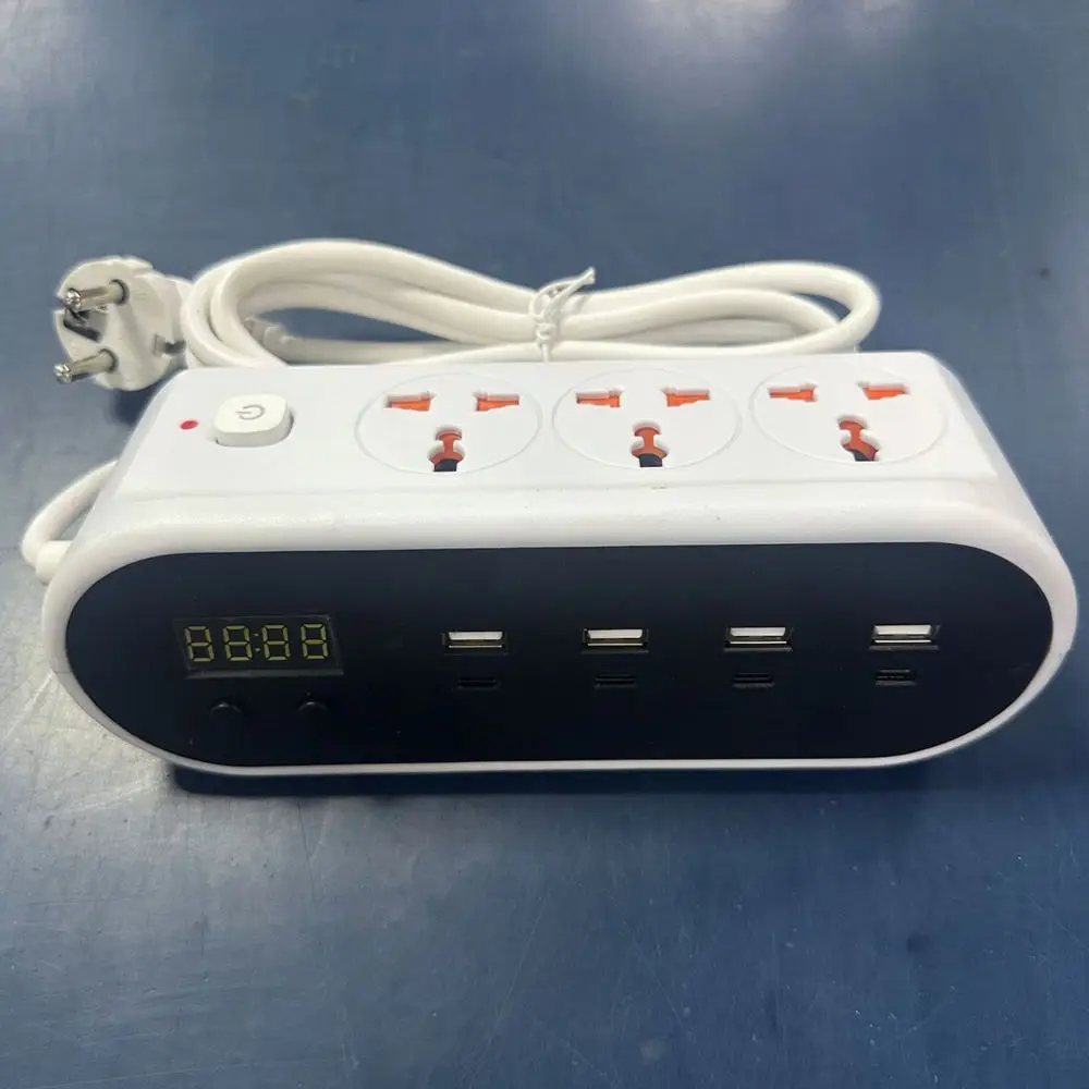 Intelligent Power Strip Extension Hub With Digital Display And Four Type C Ports Compact Desktop Rapid Charging Unit