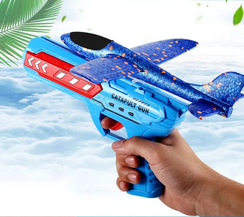 Giocattoli per bambini lancio a mano catapulta aliante pistola lanciatore netto rosso sport all'aria aperta schiuma aereo elastico luce volante giocattoli