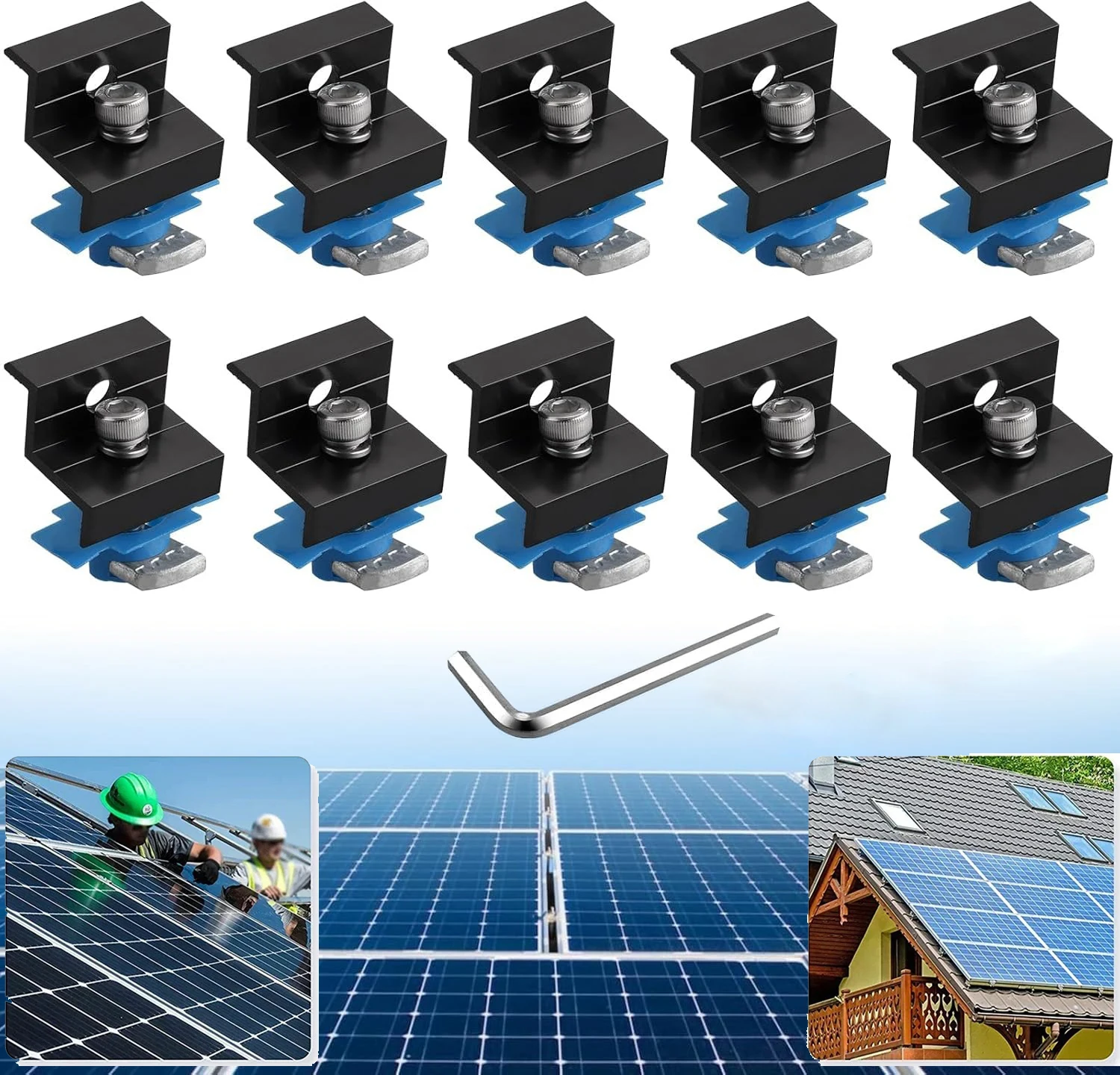 

10 шт. концевой зажим для солнечной панели, алюминиевые кронштейны для солнечной панели 30 мм/35 мм с гайками, болтами, оловянная крыша, плоская крыша, листовая крыша, черный