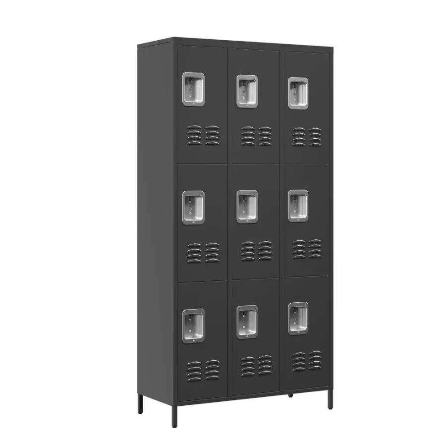 

9 Door 72"H Metal Lockers With Lock for Employees School Office Gym Bedroom Storage Locker Cabinet Gray Assembly Required Black