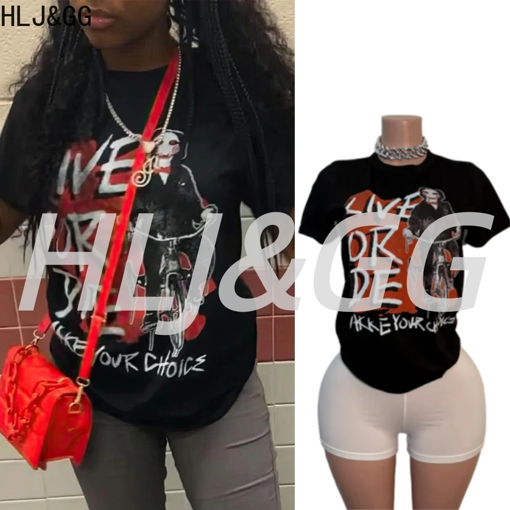

HLJ&GG Trend Y2K Patter Printing Tshirts Women Round Neck Short Sleeve Loose Top Fashion Letter Hip-hop Street Clothing 2025 New
