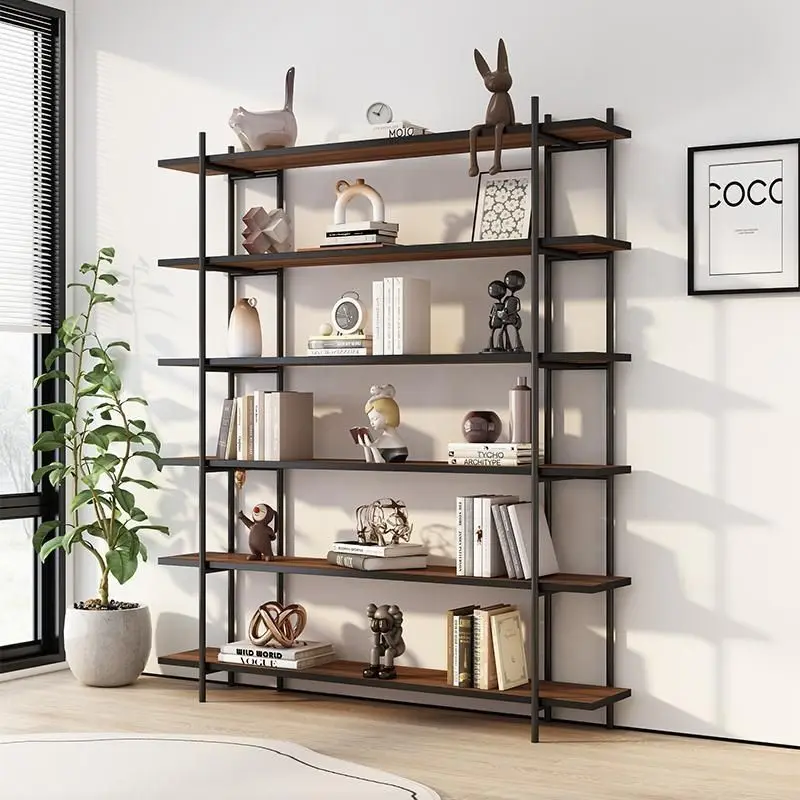 

Simple retro bookshelf multi-layer floor-to-ceiling office display rack partition living room wrought iron storage