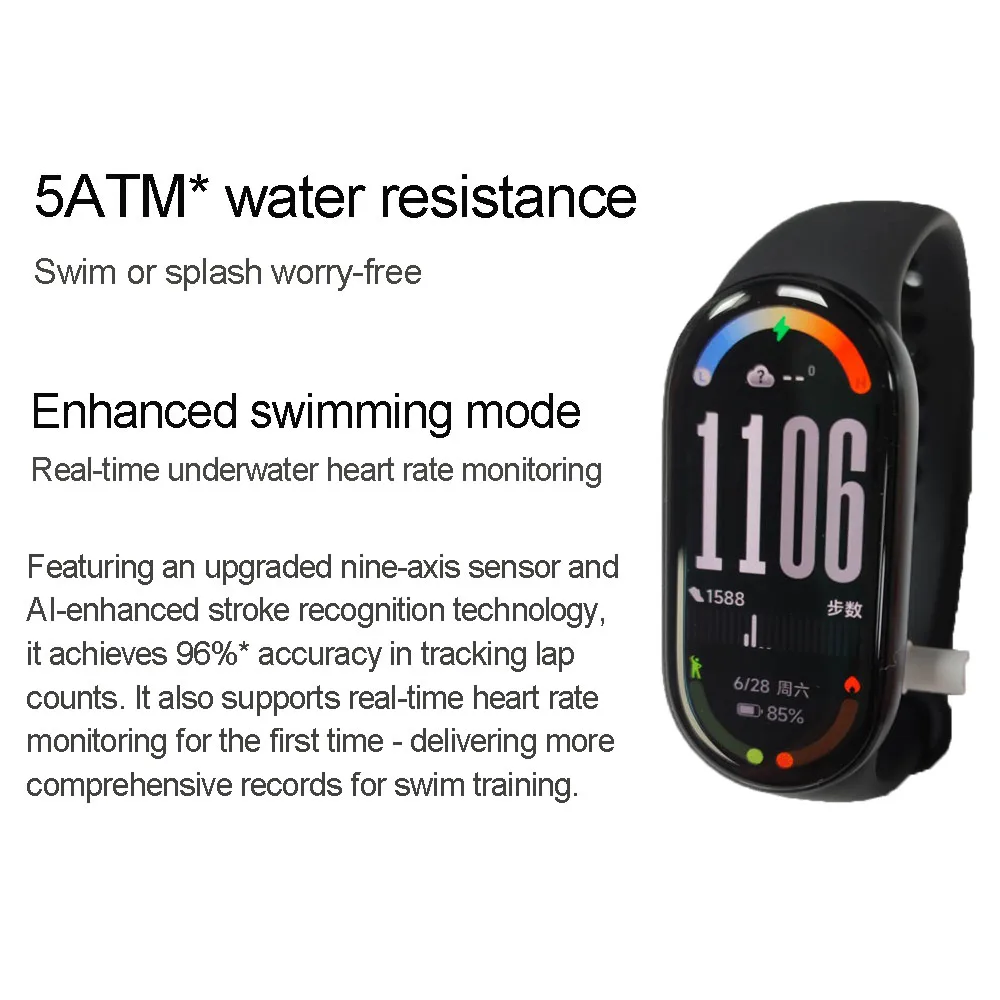 Xiaomi Band 10 الإصدار العالمي 1.72 "AMOLED عرض 150+ أوضاع رياضية بث معدل ضربات القلب 5ATM سوار رياضي مقاوم للماء
