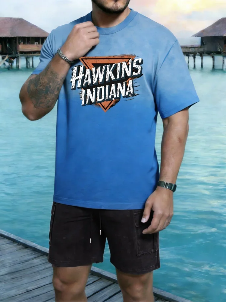 

Hawkins Indiana Prints Man Tie-Dye T Shirt O-Neck Casual Short Sleeve Summer Comfortable Breathable Unisex Loose Fashion Clothes