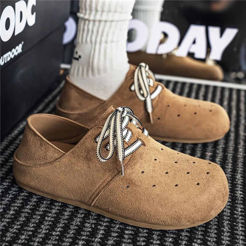 New Fashion Mens Walking Shoes Comfortable Slip on Casual Shoes Breathable Half Shoes Lightweight Boken Shoes Lazy Driving Shoes