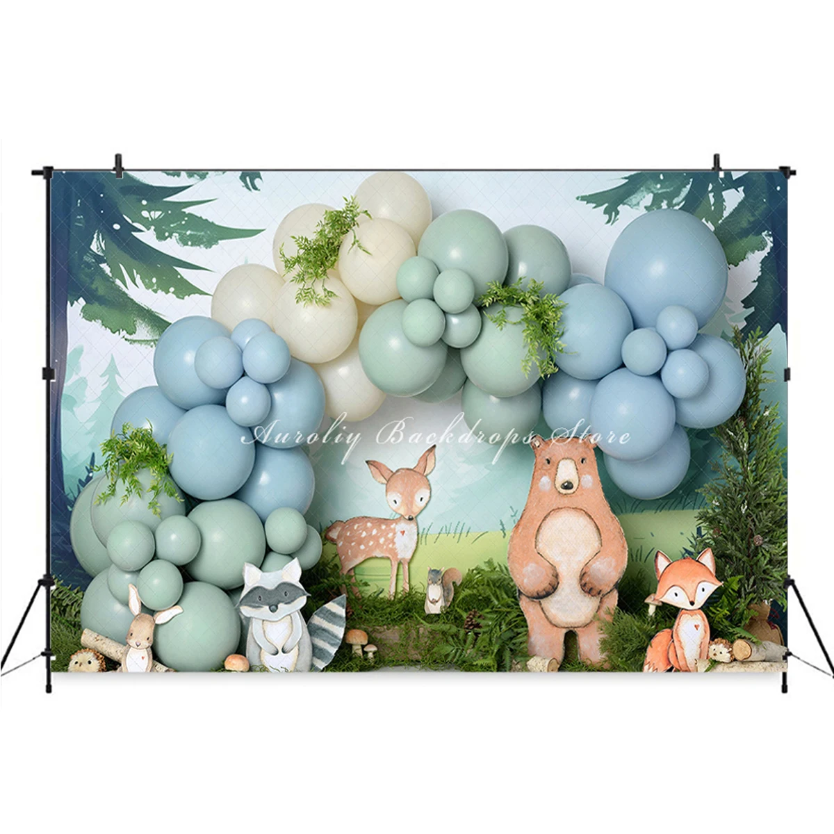 Forest Meadow Backgrounds Cake Smash Kids Adult Photography Props Child Baby Decors Balloon Arch Wild Animal Photo Backdrops