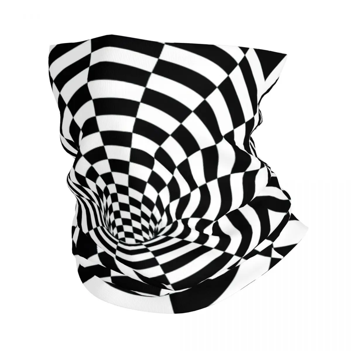 Black And White Checkered Optical Swirl Trap Bandana Neck Warmer Winter Hiking Ski Scarf Gaiter 3D Vortex Illusion Face Cover