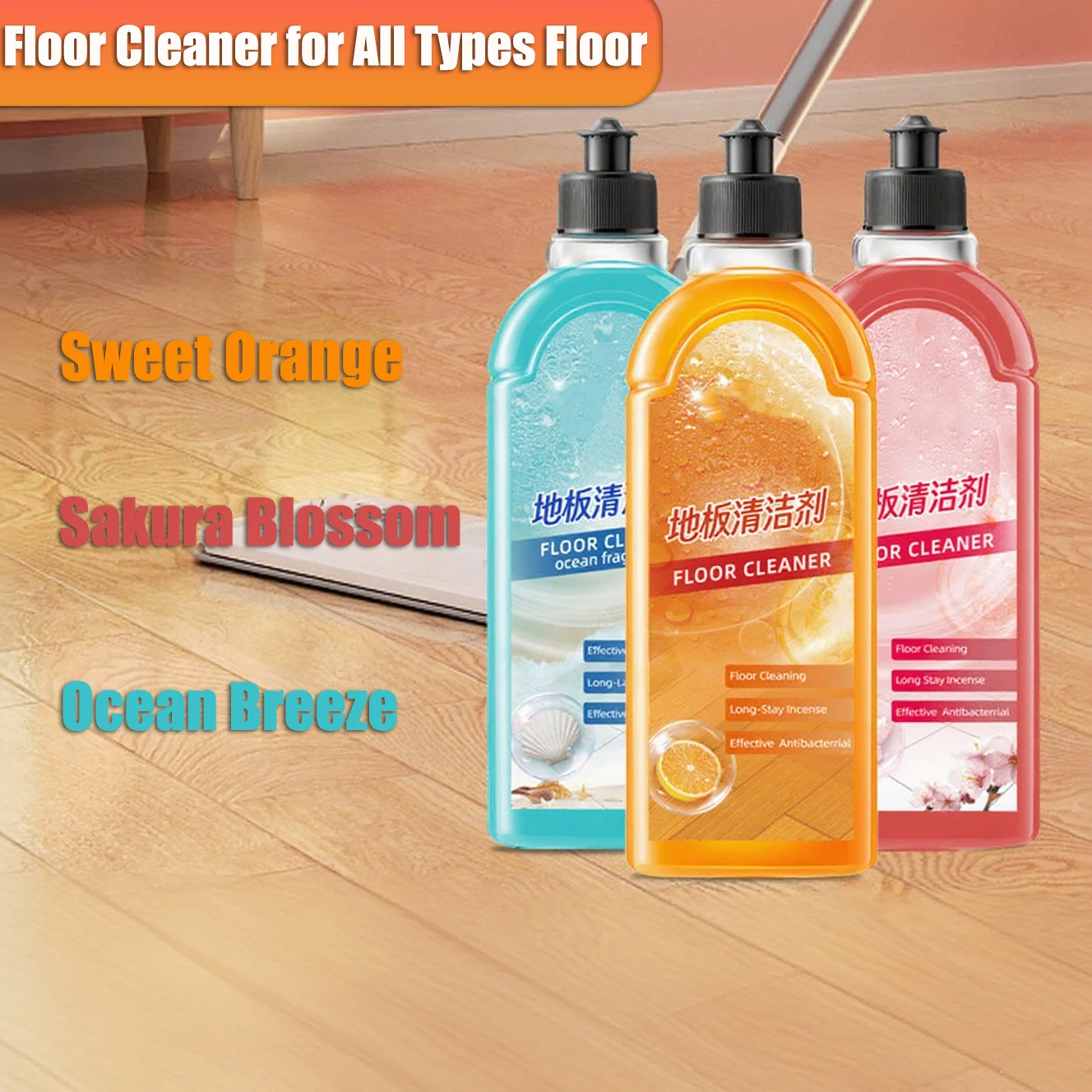 

500ML Sweet Orange Sakura Blossom Ocean Breeze Floor Cleaner for All Floor Types Cleaning Solution Accessory