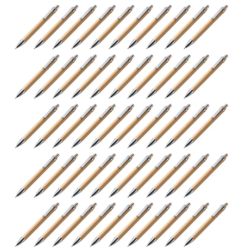 50Pcs/Lot Bamboo Ballpoint Pen Stylus Contact Pen Office & School Supplies Pens & Writing Supplies Gifts with Blue Ink