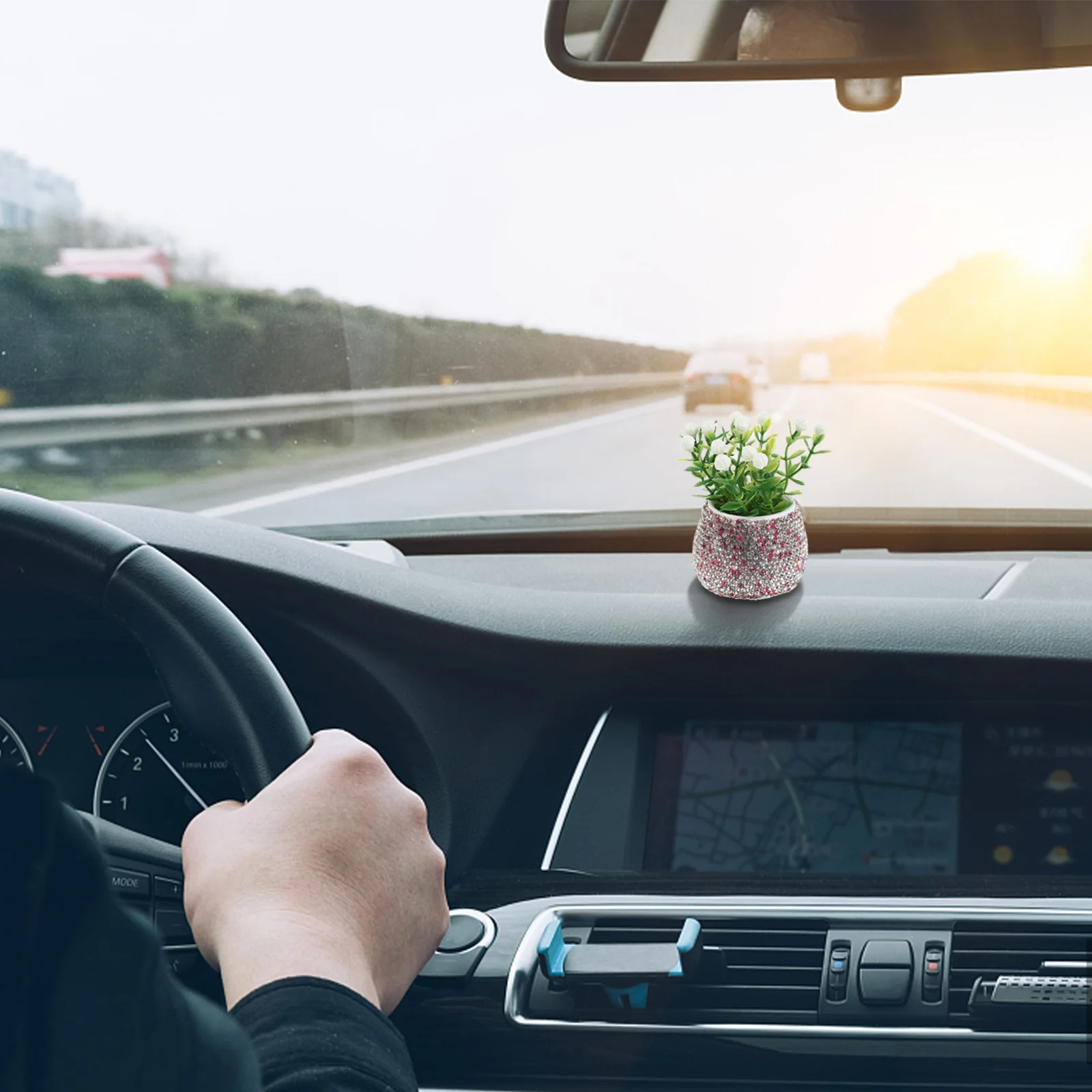 

Creative Car Dashboard Ornament Small Rhinestone Bonsai Modern Center Console Decoration for Girls Stylish Car Interior