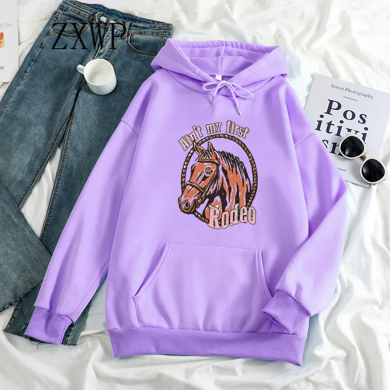 Ain't My First Rodeo Hoodie Women Horse Clothing Printed Vintage Cartoon Sweatshirt Tops Winter Hoodies Cotton Harajuku Clothes