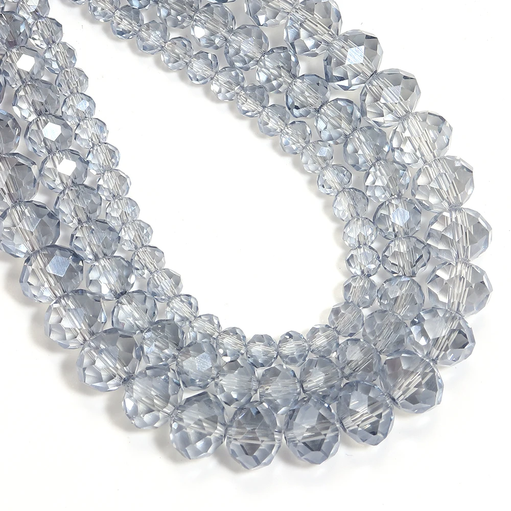 4 6 8 مللي متر الأوجه خرز كريستالي أزرق فاتح رمادي المعداد الزجاج فضفاض خزر عازل لصنع المجوهرات عقد دي اي واي أساور لوازم
