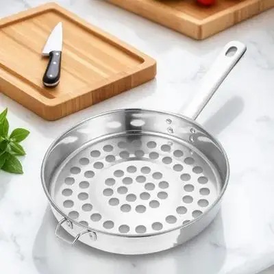 

Stainless Steel Flat Bottom Strainer Large Hole Mesh Colander Kitchen Cooking Filtering Cooling Ladle Large Hole Filter