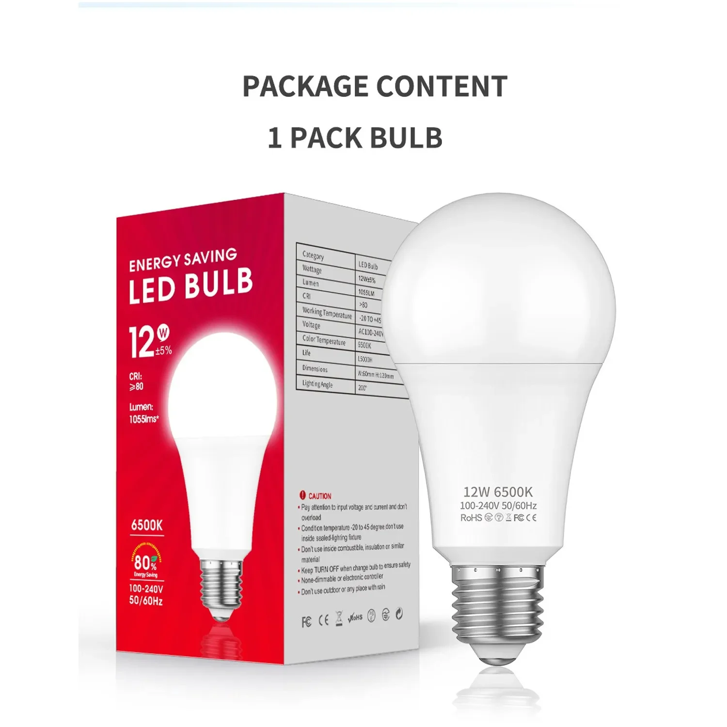 ZAOXI 6500K Bombilla monocromática Ultra brillante 12W Iluminación del hogar Bombillas LED E27 E26 de ahorro de energía