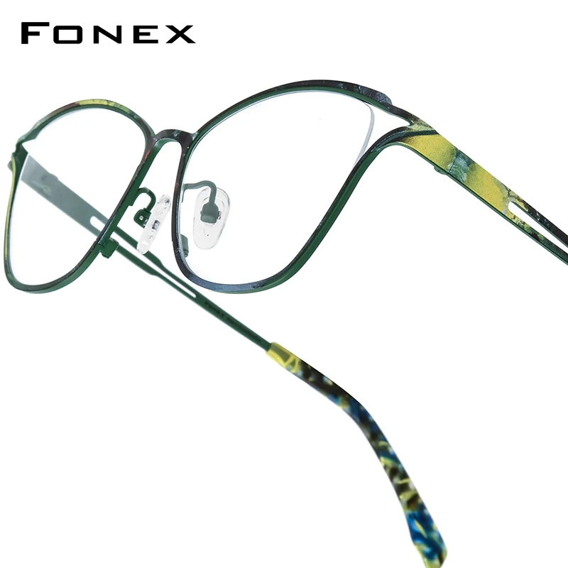 FONEX Pure Titanium Glasses Women New in Brand Design Retro Cat Eye Eyeglasses Fashion Ultralight Vintage Japanese Eyewear 85922