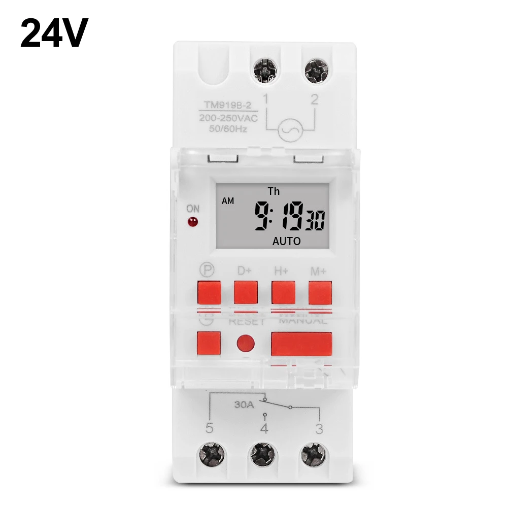 Digital Programmable Timer Switch  30A High Load 85265VAC  7 Days/24 Hour Programming  DIN Rail Mounting  Easy Installation