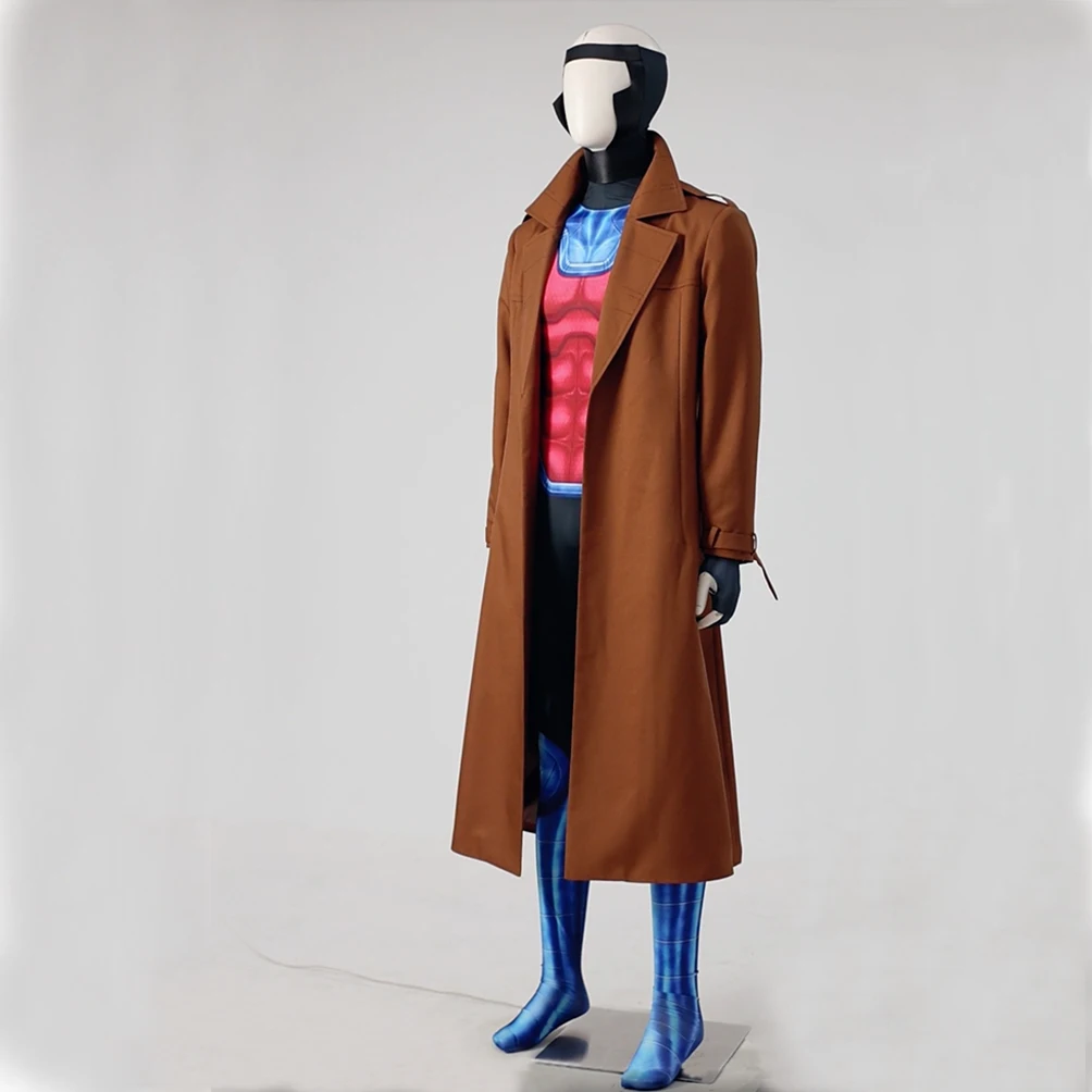 

Gambit Remy Anime Cosplay Costume Men's Battle Suit with Long Trench Jumpsuit Mask Set Superhero Outfit for Halloween