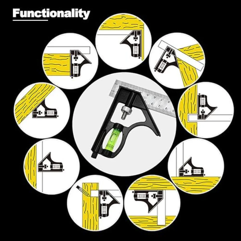 Angle Square Measuring Tools Set Precise Stainless Steel Aluminium Durable Adjustable Combination Spirit Level 12\