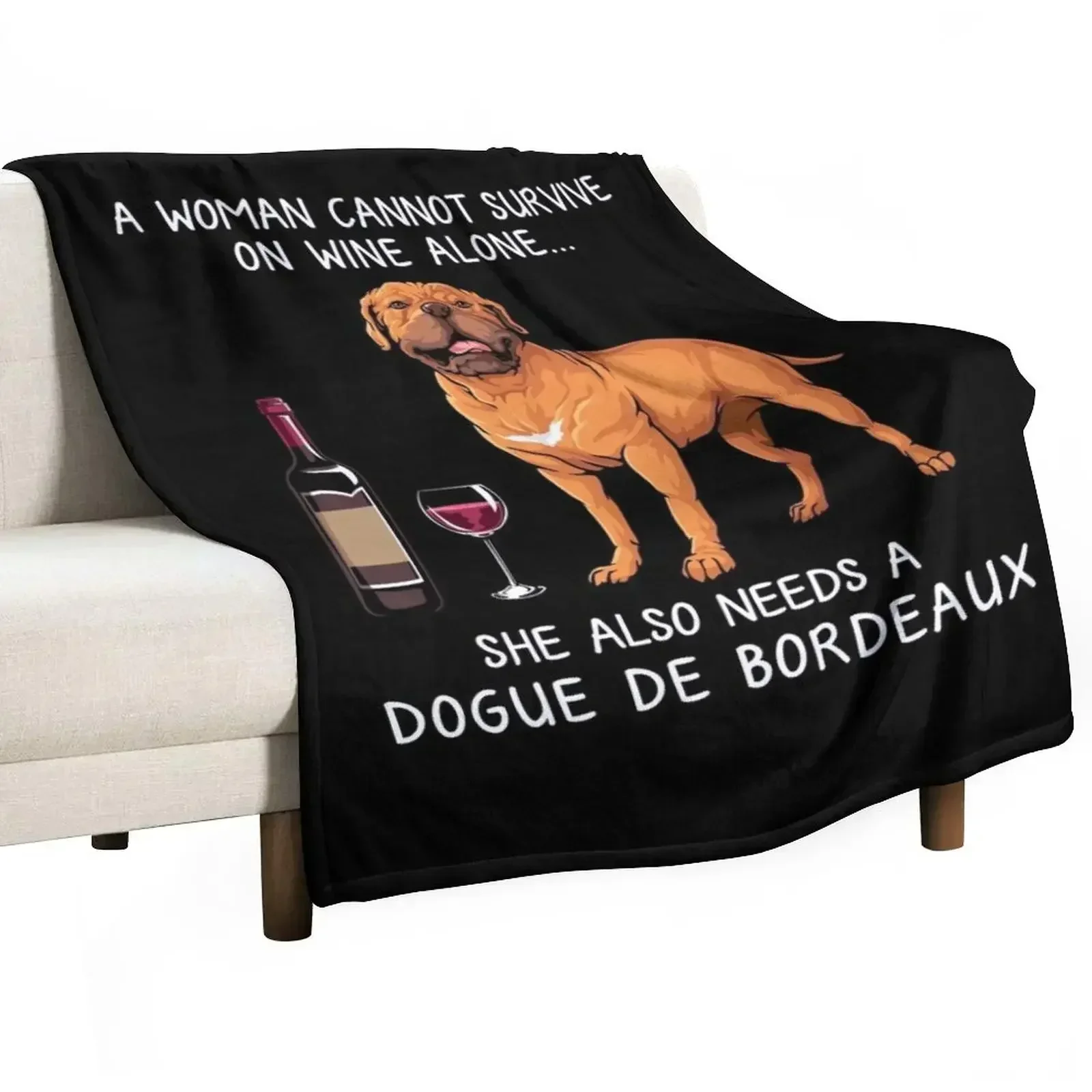 Cobertor de flanela ultra macio para todas as estações, com estampa de cachorro engraçado Dogue Bordeaux e vinho