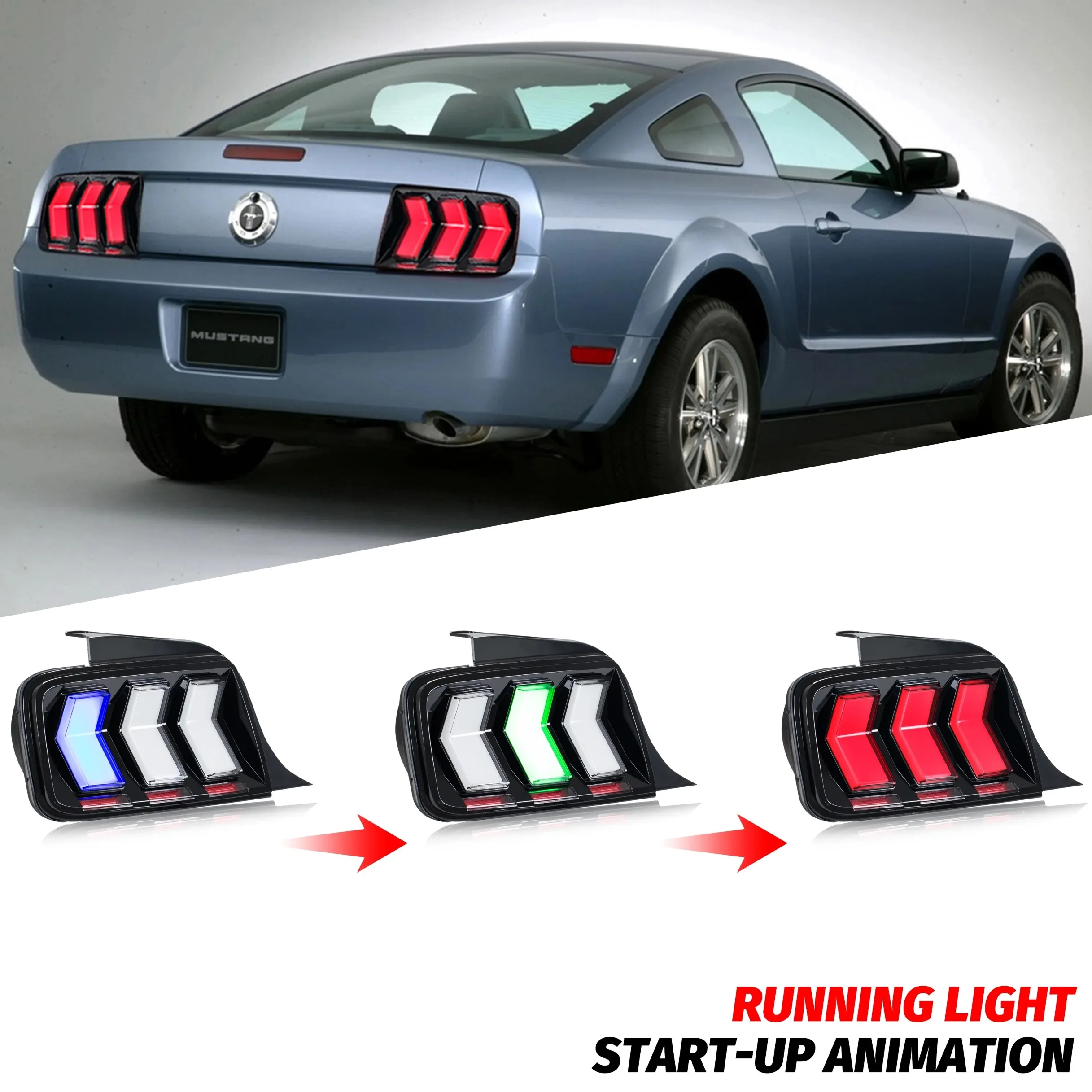 DK Motion LED Tail Lights For Ford Mustang 04-09 Dynamic Sequential Turn Signals and Integrated Brake and Reverse Lights