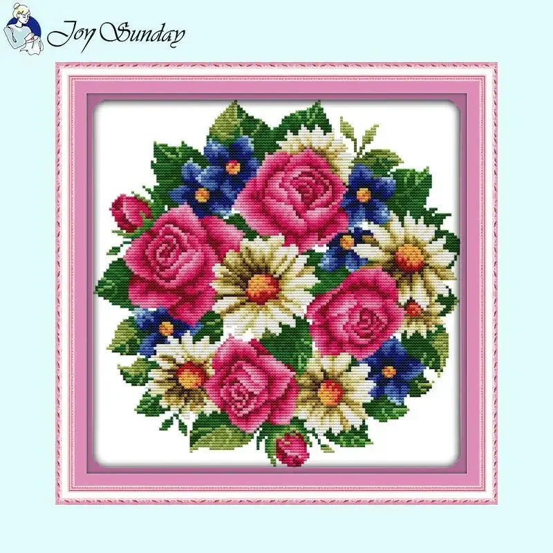 Joy Sunday Floral Series Zestawy do haftu krzyżykowego Aida14ct 16ct 11ct Biały zestaw do haftu na płótnie DIY Home Decor