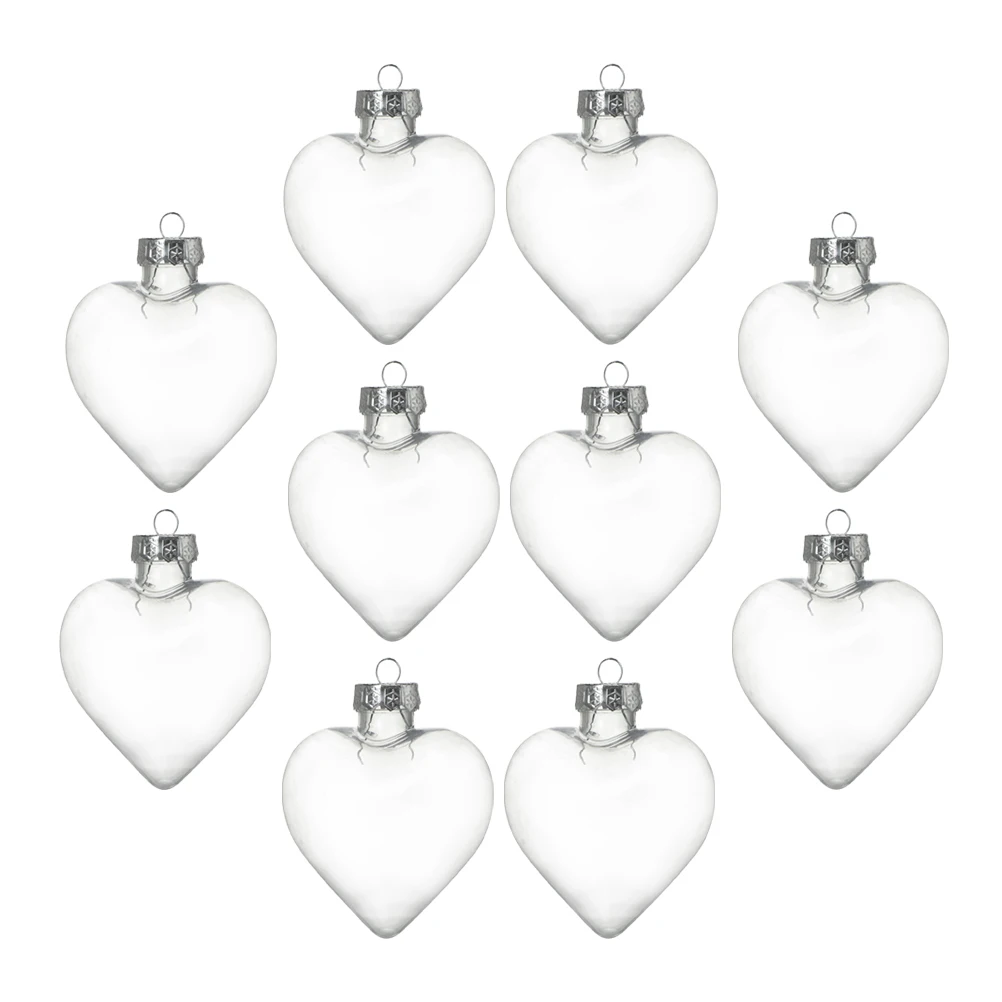

10 Pcs Heart Shaped Ornaments Clear Hollow Decorative Balls for Christmas Tree Hanging Valentine Day Glass Plastic Fillable