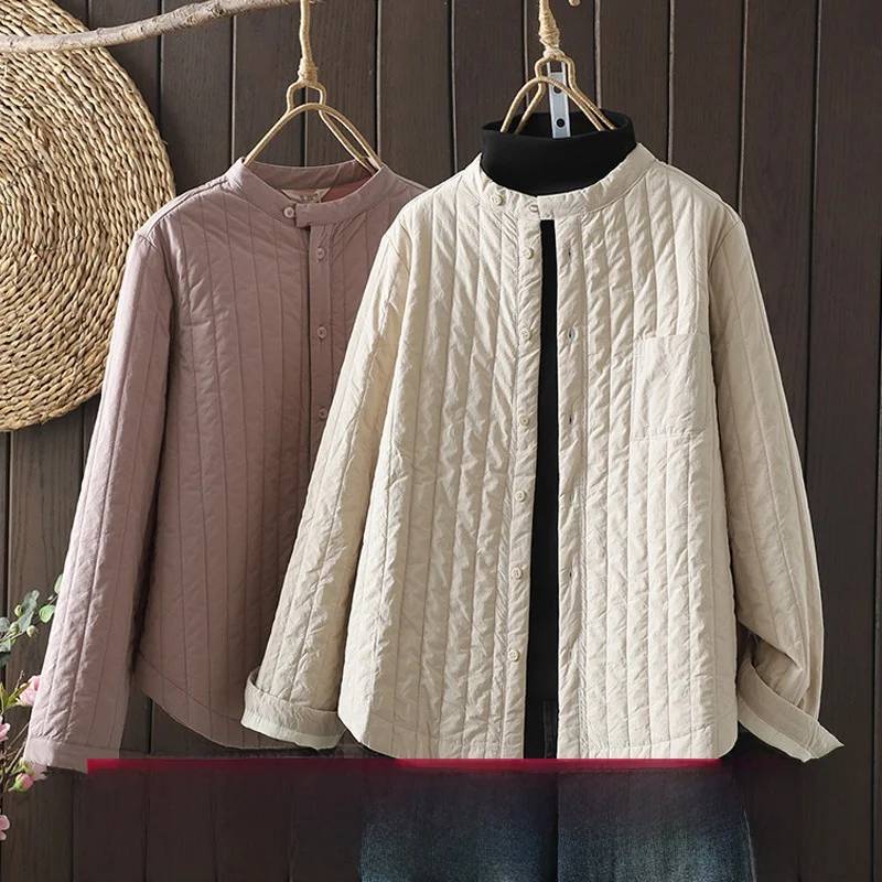 

Thiened Cotton irt женское стеганое пальто с воротником-стойкой для похудения, повседневная теплая хлопковая одежда в полоску, маленькое хлопковое пальто, зимнее...