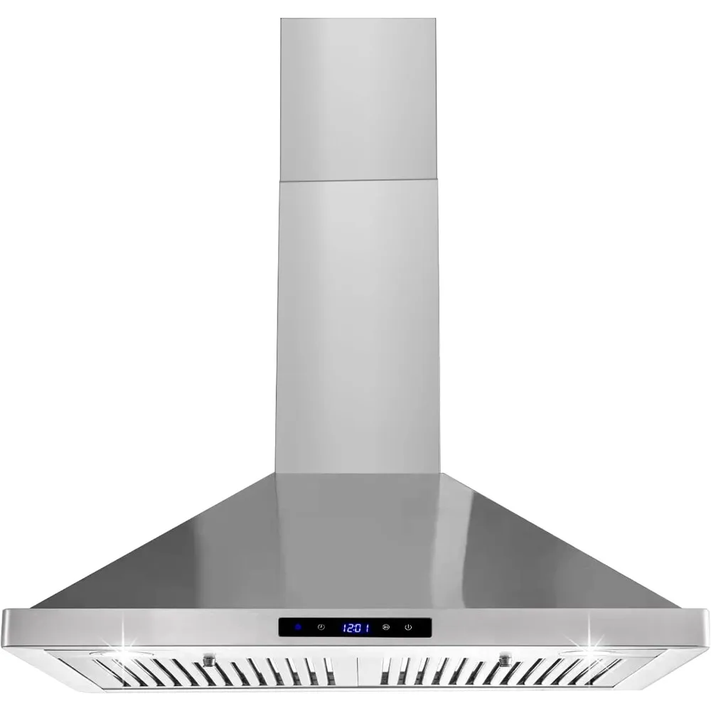 Campana extractora con conductos/sin conductos con función de apagado retardado, 700 CFM, ventilador de 3 velocidades, luces LED de bajo consumo, tacto suave