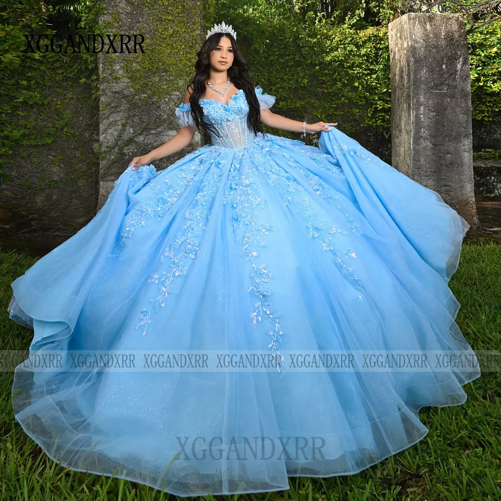 

Customized Sky Blue Ball Gown Quinceanera Dress 2026 3D Floral Princess Birthday Party Sweet 16 Dress Vestidos De 15 Quinceañera