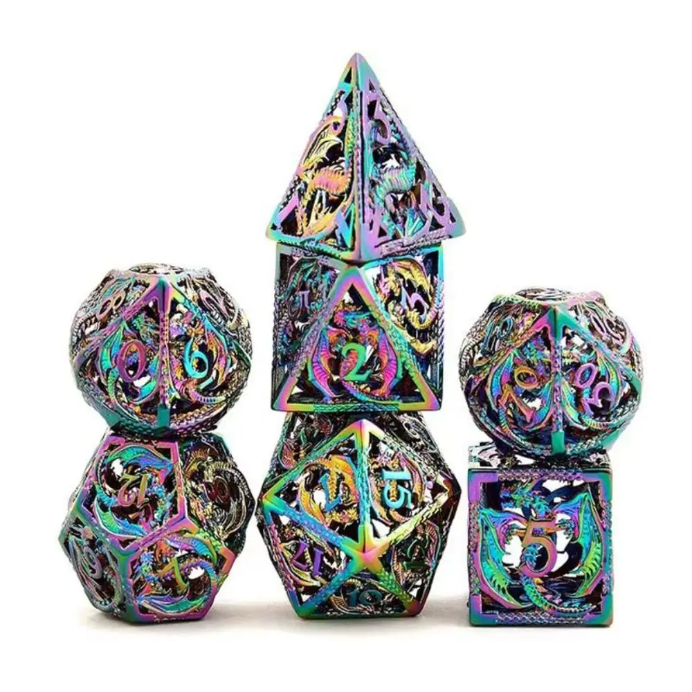 Hollow Gambling Metal Dice Set DND Octopus Polyhedron Dice RPG Board Game Pathfinder Metal Dice Gold Silver Bronze Polyhedron