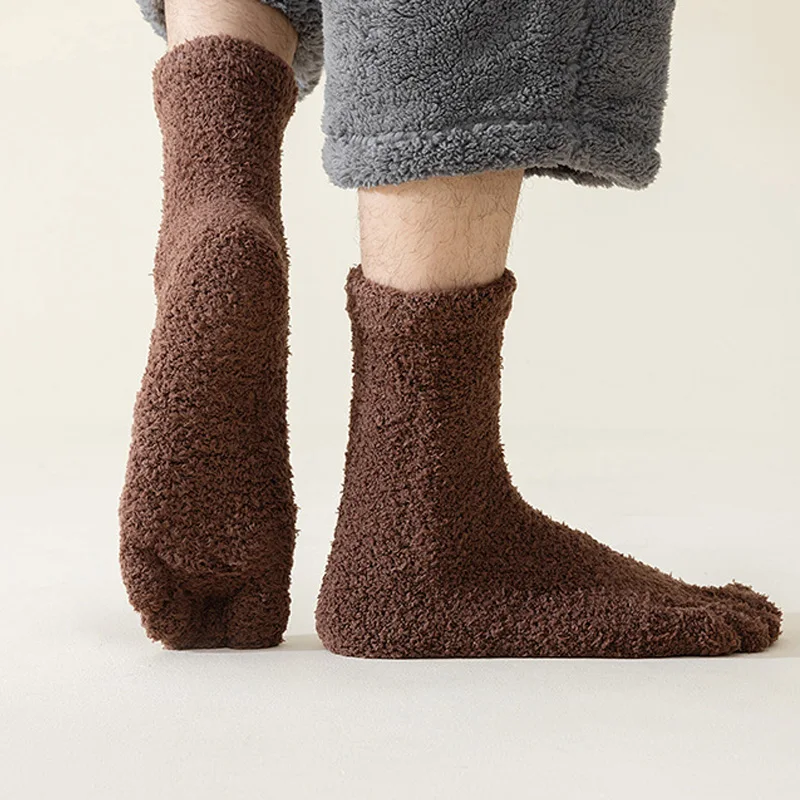 1/5 paia di calzini termici da uomo invernali spessi per tenere al caldo solido morbido velluto corallo soffice pavimento per dormire calzini corti a cinque dita