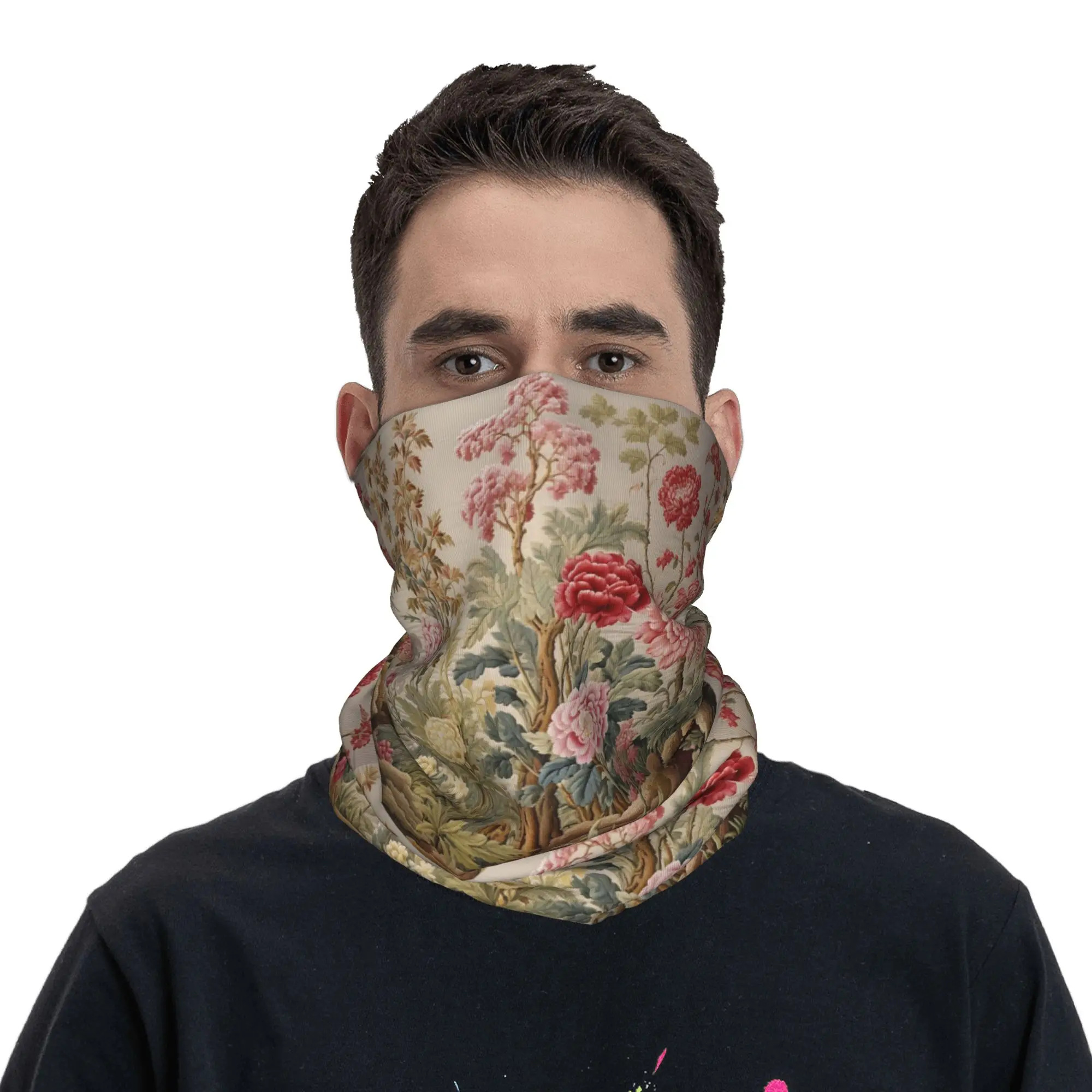 

Rococo Style Luxury Floral Bandana Neck Gaiter Printed Wrap Mask Scarf Multifunction Face Mask Cycling Unisex Adult Washable
