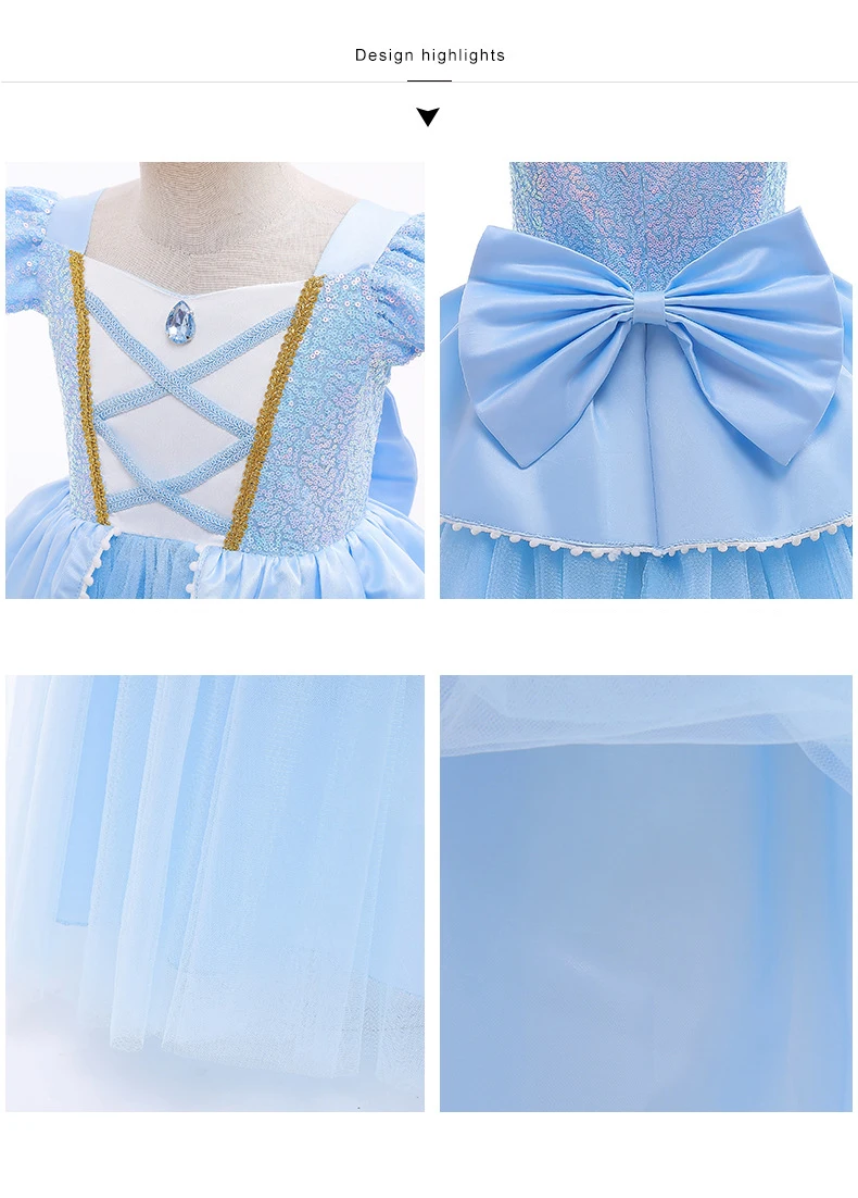 Disney สาวปาร์ตี้ชุดเด็กเจ้าหญิง Cinderella เครื่องแต่งกายหรูหราวันเกิด Carnival Party Cosplay ชุดเด็กเสื้อผ้า